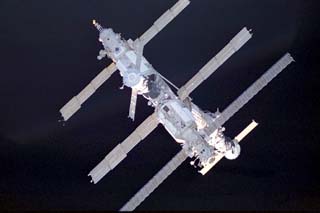 Mir Space Station hardware and modules as viewed from Discovery.